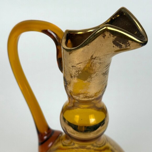 Beautiful Vintage Amber Glass Wine Decanter With Gold Stripes Retro MCM - Picture 5 of 9